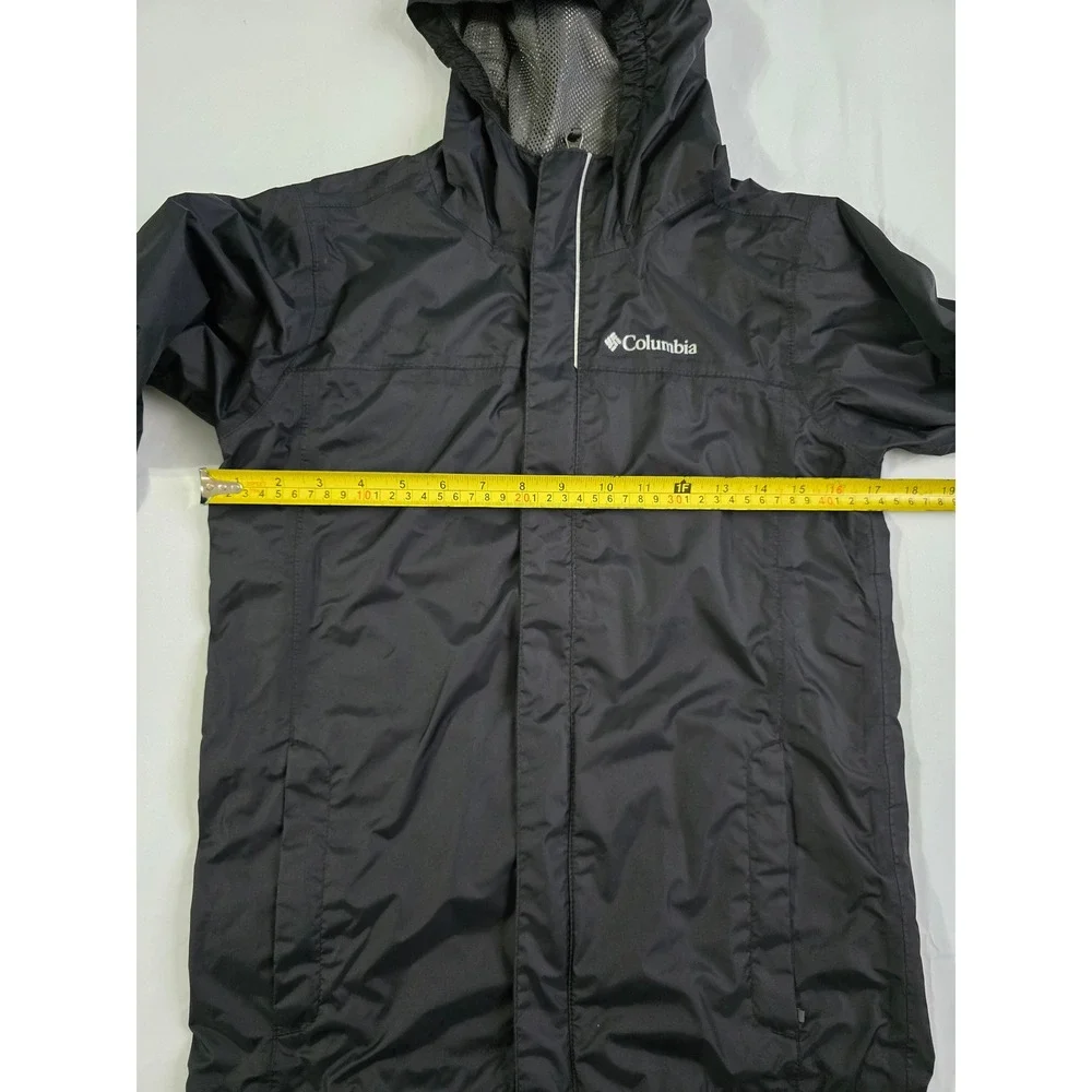 Columbia Omni-Tech Rain Jacket Black Hooded Waterproof Shell Boys Medium 10/12